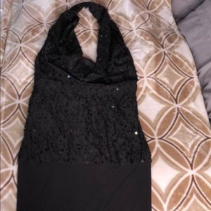 Black Sequence Halter Cowl Neck Dress
